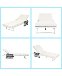 Asagikoiai Adjustable Iron Outdoor Chaise Lounge with Rope Arms and 3-Fold Cushion