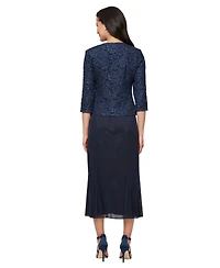 Alex Evenings Petite Square-Neck Textured Midi Dress and Jacket Set