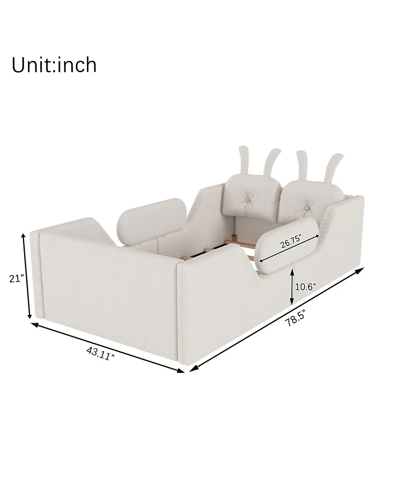 Streamdale Furniture Twin Upholstered Platform Bed with Rabbit Cushion and Removable Rails
