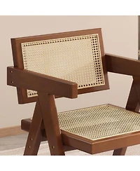 Flynama Modern Mid Century Rattan Accent Dining Chair with Armrests, for Living Room and Dining Room