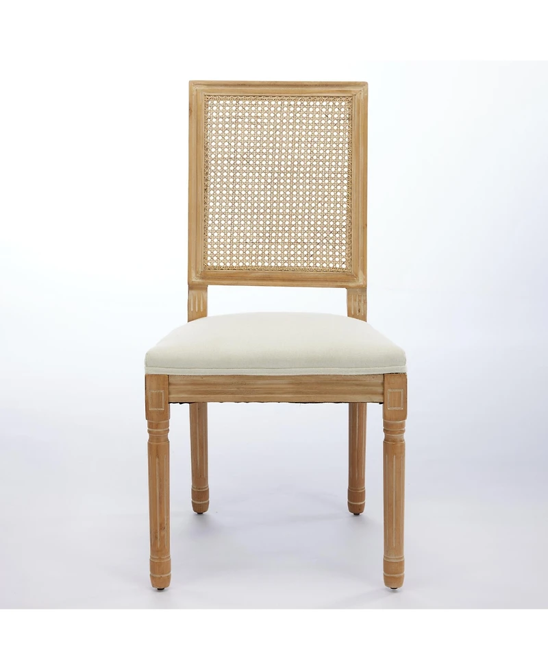 Flynama Set of 2 French Louis Square Rattan Back Carved Solid Wood Dining Chairs, Antique Finish 300 Lbs Weight Limit
