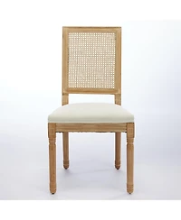 Flynama Set of 2 French Louis Square Rattan Back Carved Solid Wood Dining Chairs, Antique Finish 300 Lbs Weight Limit