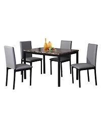 Flynama 5-Piece Metal Dining Set, Laminated Faux Marble Top Table and 4 Faux Leather Chairs