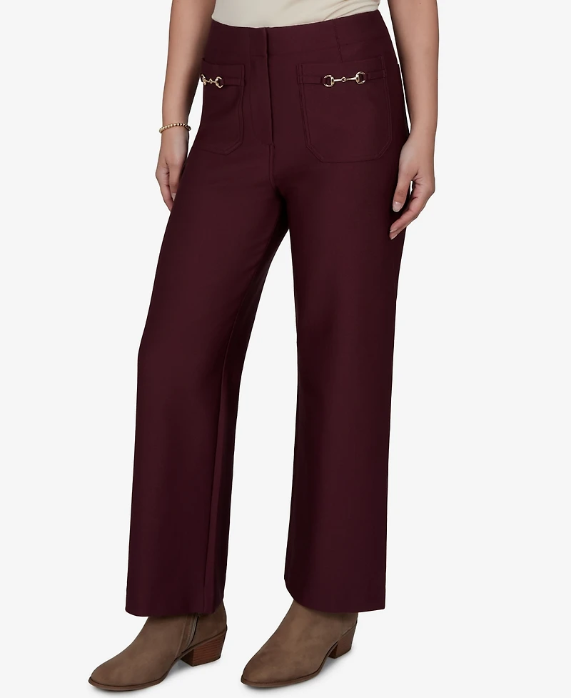 Ruby Rd. Petite Solid Pique Wide Leg Pull-On Pants