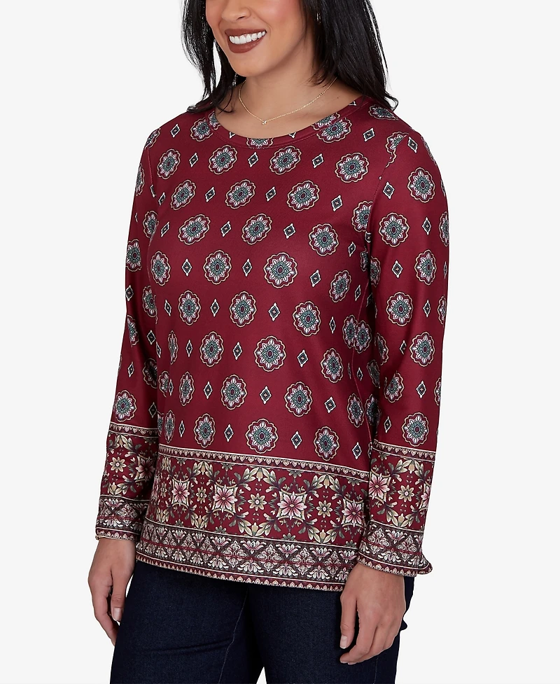 Ruby Rd. Petite Medallion Long-Sleeve Knit Top