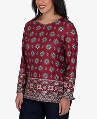 Ruby Rd. Petite Medallion Long-Sleeve Knit Top