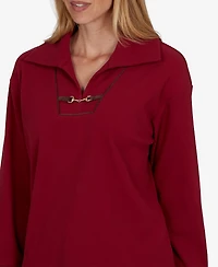 Ruby Rd. Petite Knt Premium Rib Collared Long-Sleeve Top