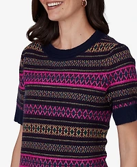 Ruby Rd. Petite Fair Isle Short-Sleeve Scoop Neck Sweater