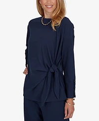 Ruby Rd. Petite Long-Sleeve Boat-Neck Side-Tie Top