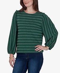 Ruby Rd. Petite Long-Sleeve Dobby-Stripe Crewneck Blouse