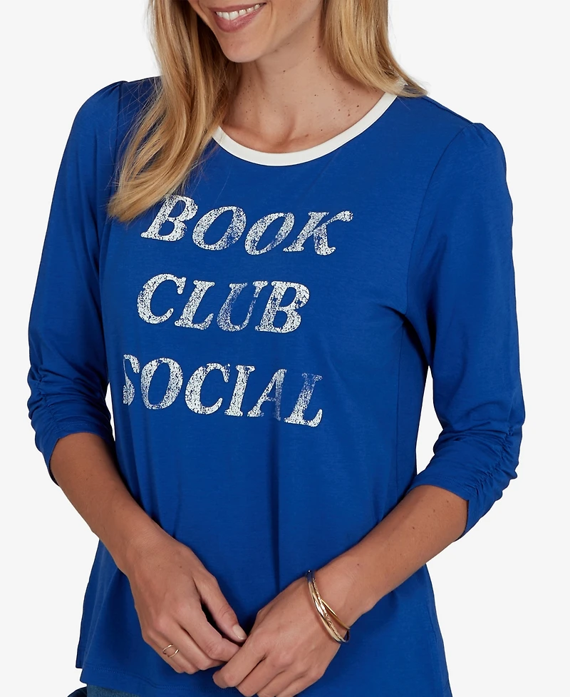 Ruby Rd. Petite Book Club 3/4-Sleeve Graphic-Print Top