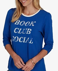 Ruby Rd. Petite Book Club 3/4-Sleeve Graphic-Print Top