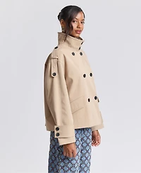 Avec Les Filles Women's Double-Breasted Short Trench Coat