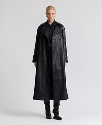 Avec Les Filles Women's Faux-Leather Belted Raglan-Sleeve Trench Coat