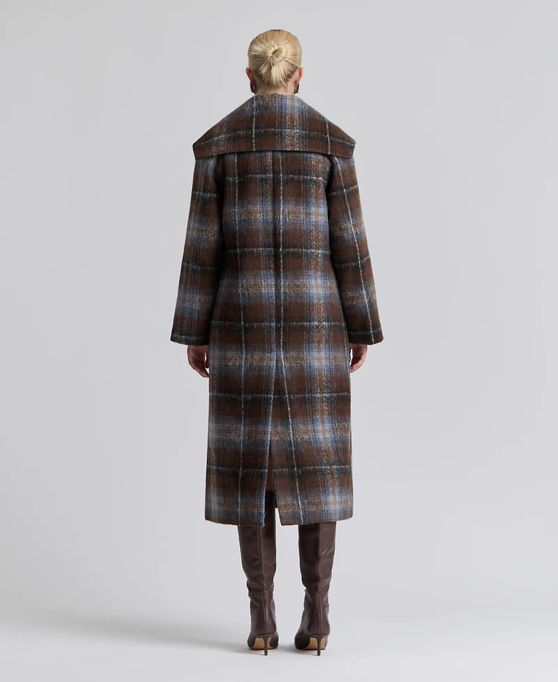 Avec Les Filles Women's Plaid Notch-Collar Maxi Coat