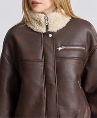 Avec Les Filles Women's Faux Shearling Oversized-Fit Bomber Jacket