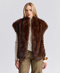 Avec Les Filles Women's Belted Faux Fur Shawl Collar Vest