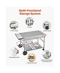 Mountaintop Outdoor Grill Cart, 36.4x23.4x1" Tabletop, Movable Cook Station 4 Spice Jars, Wheels, Lids, Hooks, for Picnic, Kitchen, Courtyard