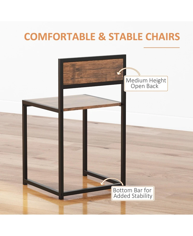 Flynama 3-Piece Multifunctional Industrial Dining Set, Square Mdf Table and 2 Low Back Stools
