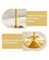 Flynama 5-Piece Ring Glass Round Dining Set, Gold Frame Table and 4 Pu Shell Chairs