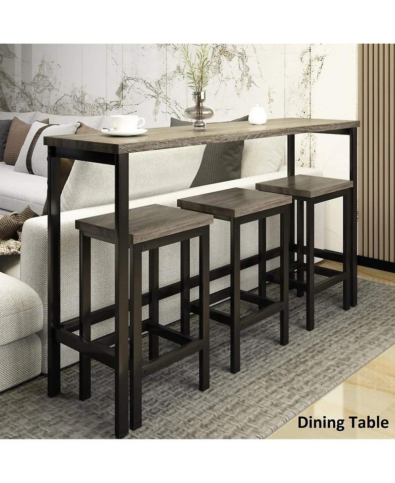 Flynama 4-Piece Counter Height Set, 60.2" Table and 3 Stools