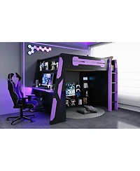 Streamdale Furniture Full Size Wood Loft Bed with Desk, Multi-storage Shelves and Rgb Light