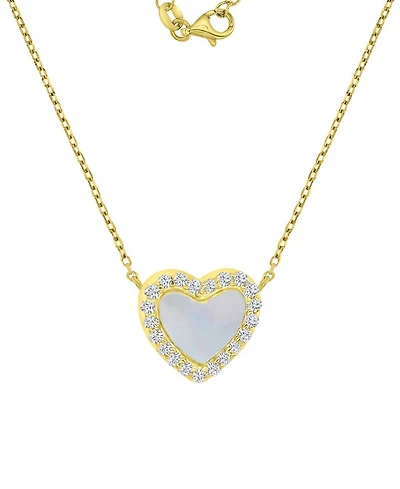 Macy's 14k Gold Over Sterling Silver Cubic Zirconia and White Imitation Pearl Heart Necklace