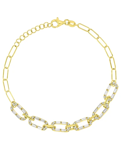 Macy's 14k Gold Over Sterling Silver Cubic Zirconia Mariner Link Paperclip Bracelet