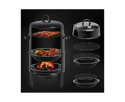 Mountaintop 16" 3-Tier Portable Charcoal Smoker Grill with Easy Temperature Control
