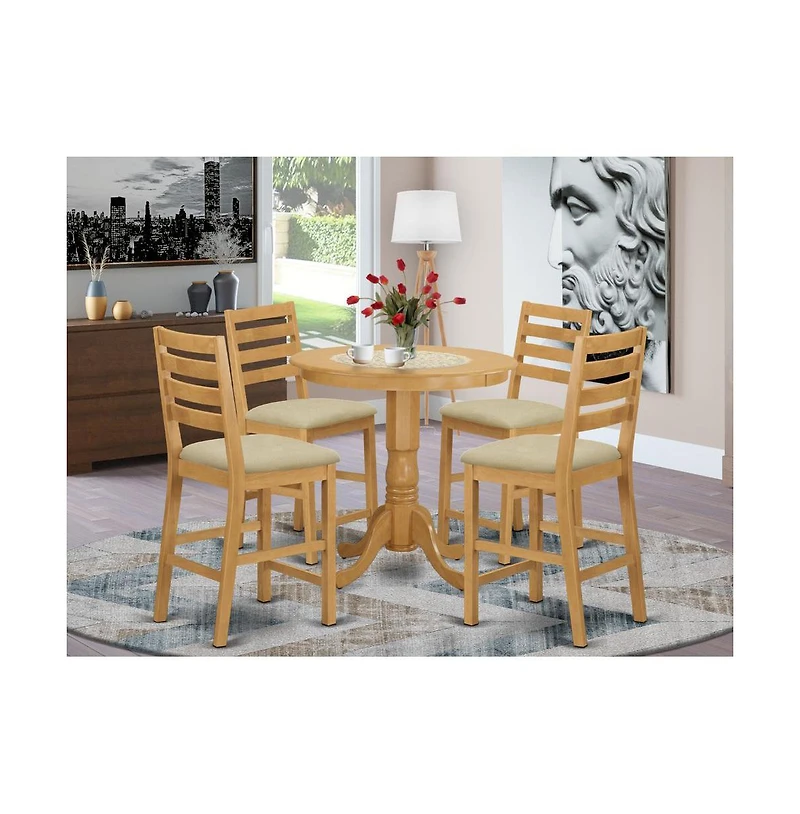 East West Furniture JACF5-oak-c 5 Pc counter height Dining room set