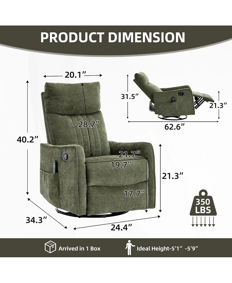Streamdale Furniture Heat Fabric Manual Recliner Chair with Rocker and Swivel