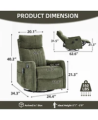 Streamdale Furniture Heat Fabric Manual Recliner Chair with Rocker and Swivel