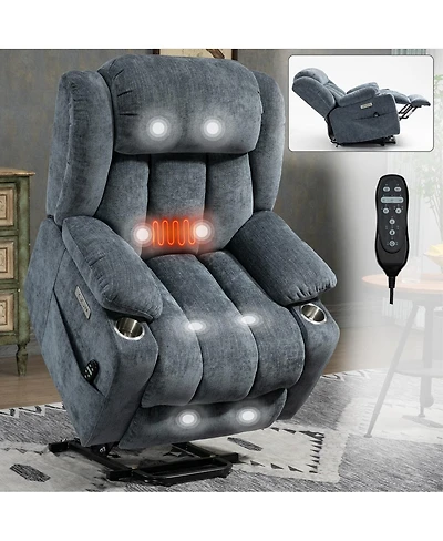 Streamdale Furniture Chenille Power Lift Recliner with Massage, Heating and Usb Ports