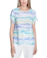 Alfred Dunner Petite Watercolor Tied Short-Sleeve Top
