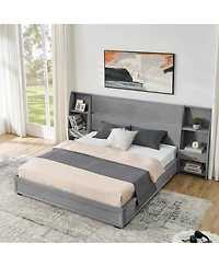 Streamdale Furniture Queen Velvet Storage Bed Frame with Bookcases and Drawer