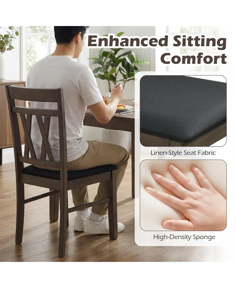Sugift Modern Linen Style Upholstered Kitchen Chairs Set of 2 with X-Shaped Backrest Accents