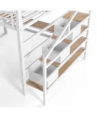 Streamdale Furniture Queen Metal Loft Bed with Desk, Stairs, Usb, Led and Storage