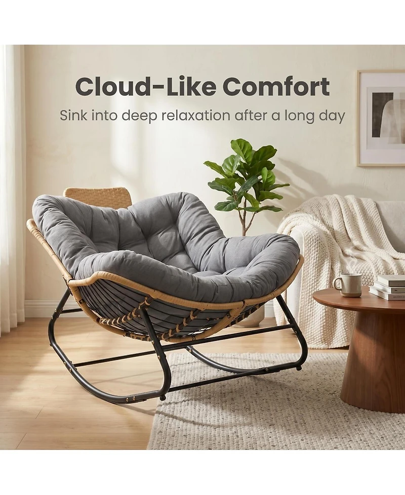 Streamdale Furniture Oversized Outdoor Wicker Papasan Rocking Chair with Cushion