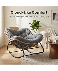 Streamdale Furniture Oversized Outdoor Wicker Papasan Rocking Chair with Cushion