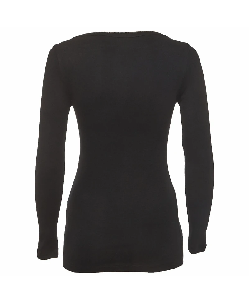 Pre-Owned Brunello Cucinelli Women's Monili-Trimmed V-Neck Stretch-Cotton Top
