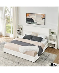 Streamdale Furniture Queen Velvet Storage Platform Bed with Bookcases and Drawer