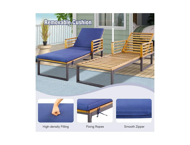 Boyel Living Adjustable Cushioned Patio Chaise Lounge Chair with 4-Level Backrest