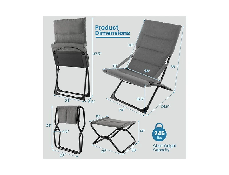 Boyel Living Patio Folding Sling Chair with Ottoman Footrest and Removable Cushion