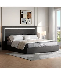 Streamdale Furniture Platform Bed Frame with Headboard and Led Light, Wood Slat Support, Queen