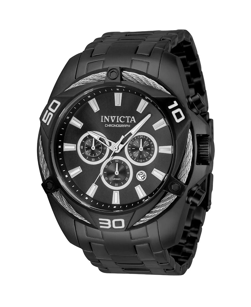 Invicta Bolt 34136 Men's 50mm Quartz Chronograph Watch - Black Dial, Black Stainless Steel Bracelet