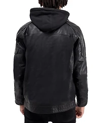 X-Ray Men's Grainy Polyurethane Leather Hooded Jacket with Faux Shearling Lining