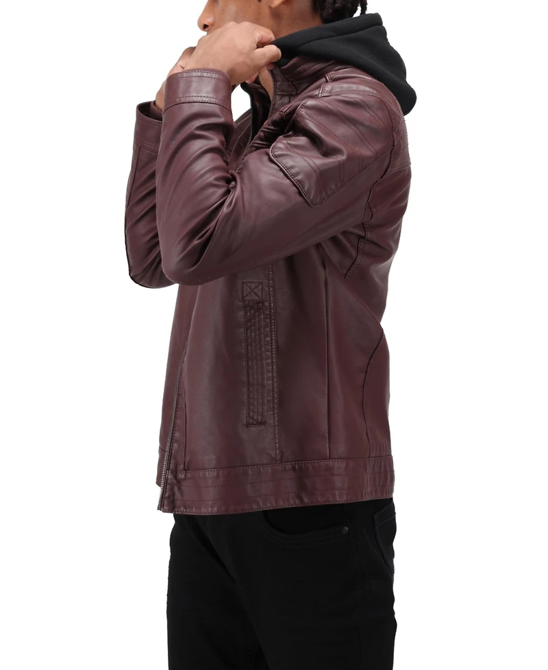 X-Ray Men's Hood and Faux Shearling Lining Moto Jacket
