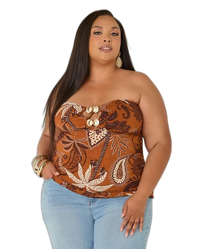 Ashley Stewart Women's Leaf Print Cutout Tube Top