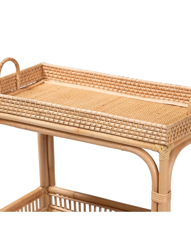 Bali Pari Lombok 32.3" Rattan Modern Bohemian Wine Cart