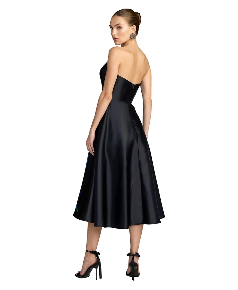 Mac Duggal Women's Strapless Satin Midi Dress With Flower Print